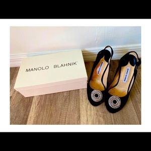 Manolo Blahnik suede sling back pumps